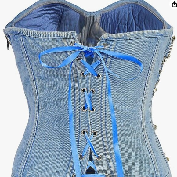Women's Denim Rhinestone Corset Top - Picture 7 of 8